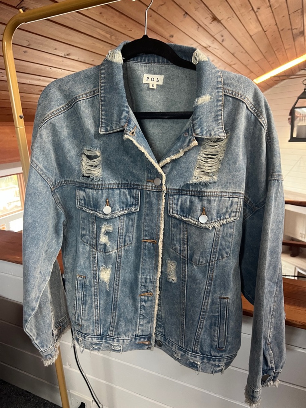 POL Distressed Light Blue Denim Jean Jacket